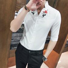 2021年夏季七分袖休闲修身型时尚简约百搭绣花衬衫，男装衬衫，星座419（原A233）