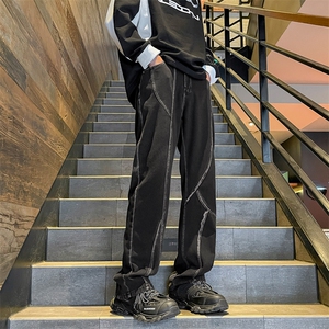 微喇美式高街纯黑色牛仔裤男hiphop水洗复古牛仔裤 K790-特批45图片