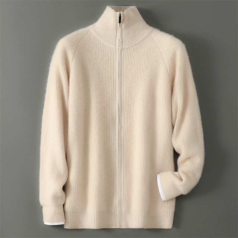 2025百搭时尚高领拉链开衫保暖舒适，男装羊毛衫，千国羊绒