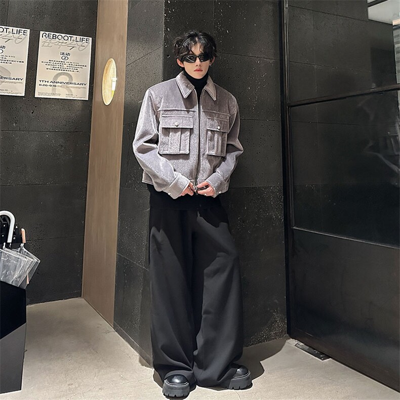 仿马毛立体贴袋短款潮牌夹克秋冬翻领高级感外套877P108,男装夹克,电商A458A