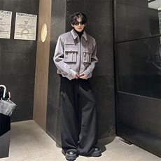 仿马毛立体贴袋短款潮牌夹克秋冬翻领高级感外套877P108，男装夹克，电商A458A