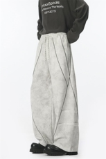 拼接反光条设计阔腿弯刀直筒裤大码M-5XL潮牌卫裤WK78065P68控108，男装休闲裤，星座227-7