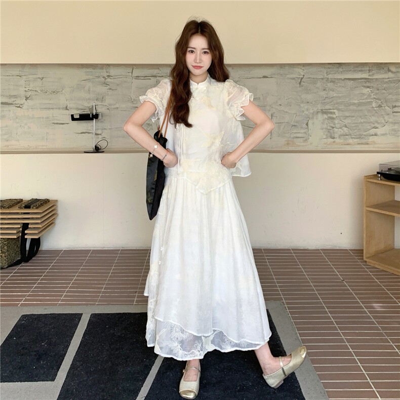 新中式国风复古绣花衬衫半身裙两件套女2025夏季新款气质时尚套装,女装套装/套裙,2C375