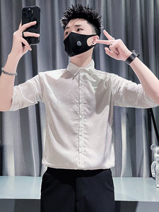 301A-1 CS586 P55 社会小伙店主风夏季男士纯色提花中袖衬衫男图片