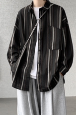 CS4020-P55新款条纹长袖衬衫oversize宽松男士大码衬衣休闲外套，男装衬衫，电商B280-1（原A049）