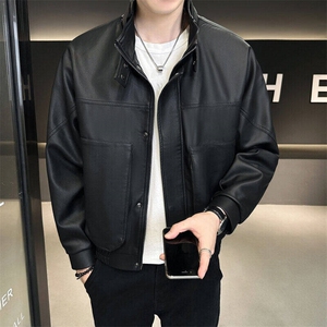 秋新品跨境男装PU皮夹克男士潮流修身机车服皮衣男潮流2307-P95图片