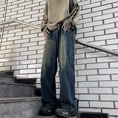 2023年秋季新款复古百搭阔腿裤男直筒高腰显瘦宽松拖地长裤-KZ93，男装牛仔裤，星座601-2