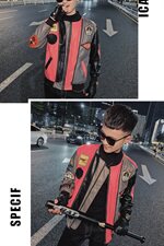痞帅机车社会小伙夹克韩版潮流彩条拼接水洗皮衣D1116-P125控155，男装皮衣，星座308A