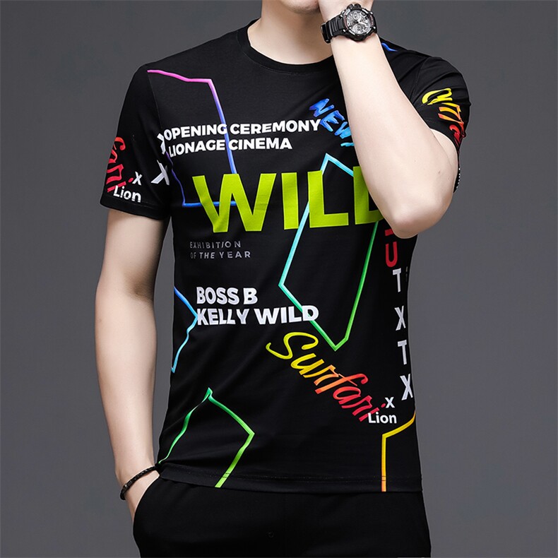 W90217钱塘2020-1夏季男精品纯双丝光印花休闲短袖T恤轻奢P125,男装T恤,钱塘207-3