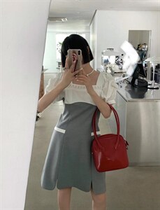 重工拼接领口手工提花设计感连衣裙图片