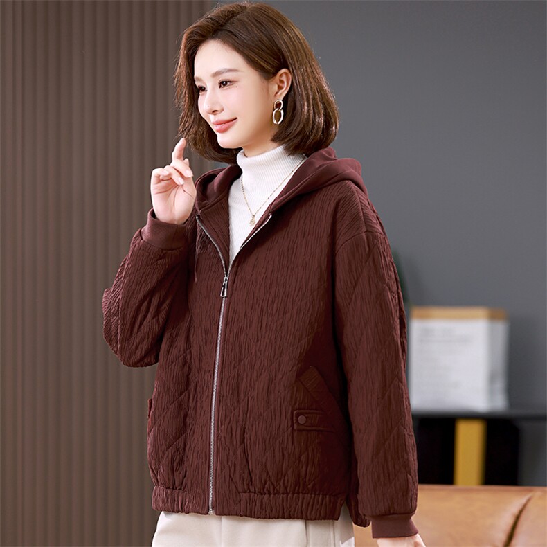 2025冬季连帽时尚休闲加厚保暖舒适棉服，女装派克服，独衣靓