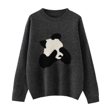 2025年秋季圆领提花熊猫羊毛衫时尚百搭通勤简约休闲，女装羊毛衫，狄美羊绒