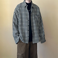 现货-小格子潮牌衬衫外套男百搭青少年衬衣-AC23098特批P58，男装衬衫，电商A351