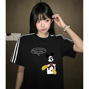 抖音得物高品质二开240克宽松纯棉美式潮牌三条杠织带短袖T恤图片