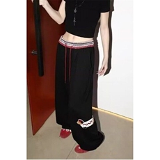 可爱软糯粉色毛绒小狗休闲裤男女2026春新款高腰松弛垂感直筒裤子，男装休闲裤，星座410-7