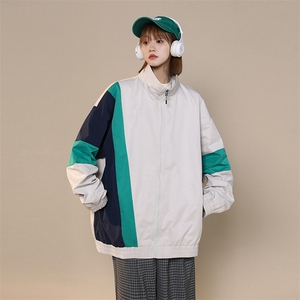 中性风小牛津上衣夹克宽松落肩拼色棒球服外套XZ214-8 JK703-P68图片