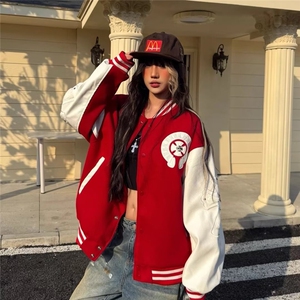 美式复古棒球服外套女春秋2025新款夹克情侣学院风潮牌W6864-P76图片