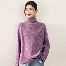 2025年秋季新款百搭女士花纱高领纯色羊毛衫，女装羊毛衫，狄美羊绒