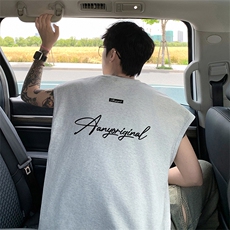 可48小时发货支持抖音得物来样二开240克重磅美式纯棉背心无袖t恤，男装T恤，电商A486