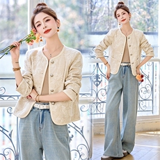 小香风气质新中式刺绣短外套女2026春秋新款百搭圆领西装开衫上衣，女装短外套，美沁