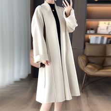 高端浴袍长款双面羊绒大衣女宽松加厚2024秋冬新羊毛呢外套，女装双面呢大衣，乾庄羊绒
