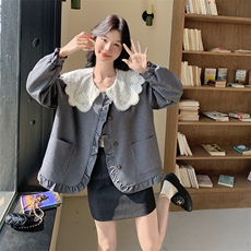 2025秋款现货蕾丝拼接娃娃领短外套2C090-1828-P145-K208，女装短外套，2C090