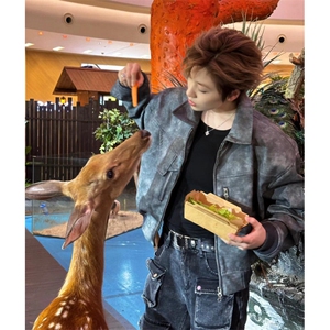 【有货】短款机车皮衣外套男春秋高级感美式pu皮夹克2579CC-特P76图片
