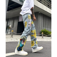 美式港风美式街头重工刺绣破洞牛仔裤男P80，男装牛仔裤，星座1116-2