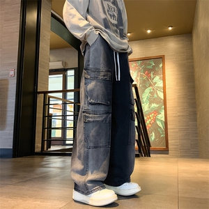 XZ213-NZK04-P75控88 港风美式高街ins潮流百搭多口袋工装牛仔裤图片