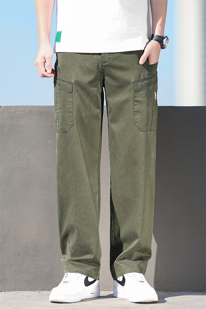 得物白底男士工装休闲裤2025春夏潮牌直筒宽松休闲裤多口袋长裤,男装休闲裤,星座224-1