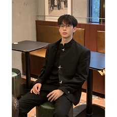 新中式垫肩中山装西服外套男春秋风痞帅休闲西装夹克XZ35，男装夹克，星座1116A（原606A-3）