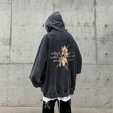 水洗做旧男装连帽卫衣23春秋花朵印花男生外套XZ514-2-W6656-P68，女装短外套，星座514-2(原B239)