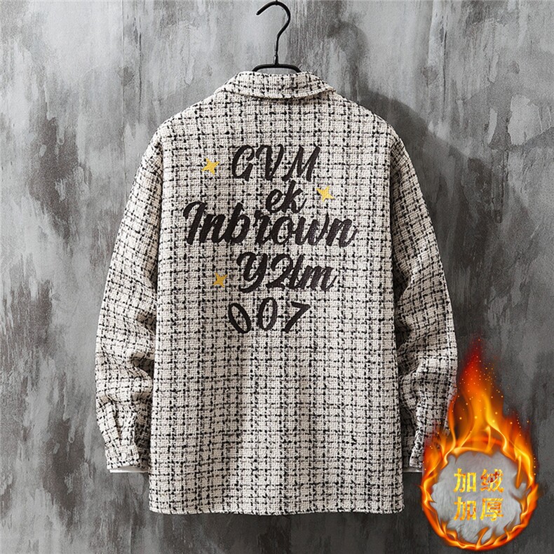 1小香风衬衣大码M-5XL情侣潮长袖衬衫男灰墙CCS8019P45加绒P55，男装衬衫，星座226-2