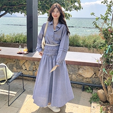 春款条纹衬衫+半身长裙两件套两种穿法设计2C239-H61-P175-K268，女装套装/套裙，2C239