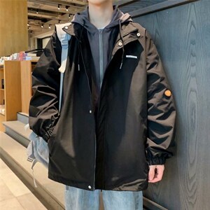 春秋季ins高街假两件外套男潮牌宽松连帽夹克原宿上衣 W2451-P52图片