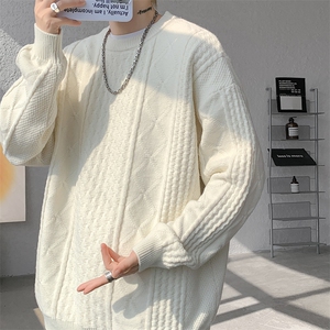 8XL-M圆领毛衣男秋冬季宽松慵懒套头麻花针织衫毛线衣MY19005P68图片