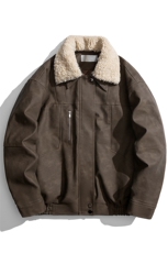 复古做旧可脱卸羊羔毛领大码M-5XL面层PU皮棉衣男77933P138，男装棉衣，星座227-7