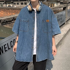 2023港风文艺衬衫男夏季宽松潮流五分袖衬衣复古百搭，男装衬衫，星座716-3