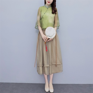 芷墨超仙小洋装新中式俩件套套装茶服改良汉服上衣半身裙俩件套女图片