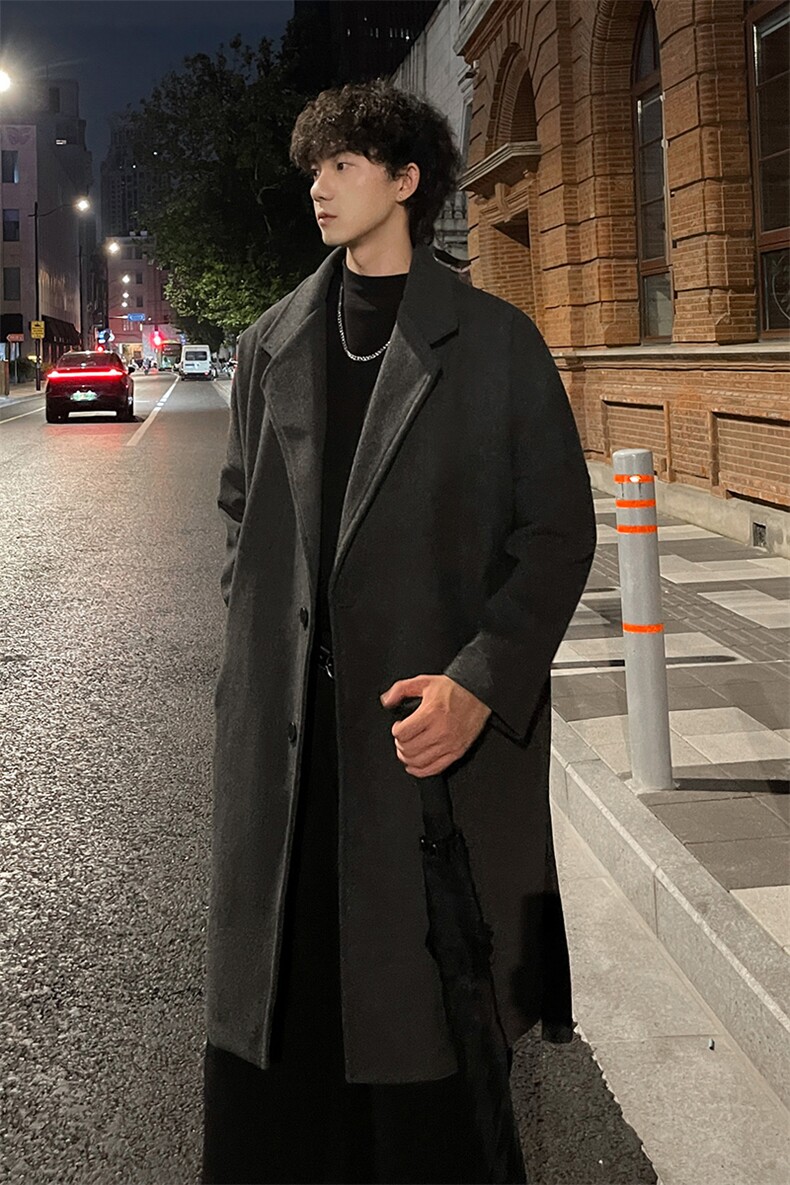 秋冬美拉德毛呢大衣男潮流风衣宽松中长外套MN9568/P100加棉P110,男装风衣,电商B316