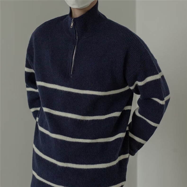1506-1/MYM891原版高质量半拉链毛衣/P49碧舍加厚条纹毛衣男士,男装针织衫/毛衣,星座1506-1