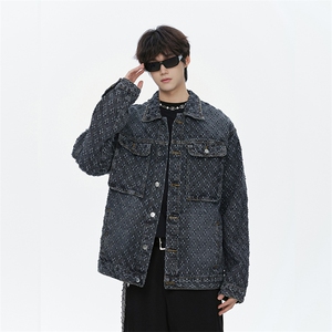 潮流做旧磨毛大码男女拼色牛仔外套夹克J8813-P65【特价】图片