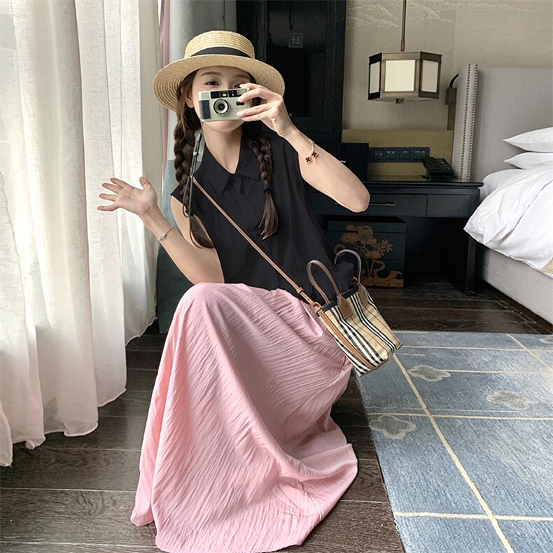 【已出大货】【数据好】花瓣衬衫两件套连衣裙中长款2024夏季新款,女装连衣裙,C位
