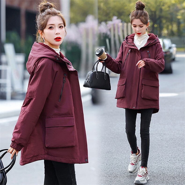 现货Ｓ-3ＸＬ码适合95-200斤穿中长款加绒加厚派克服时尚减龄百搭,女装大码女装,妃曼