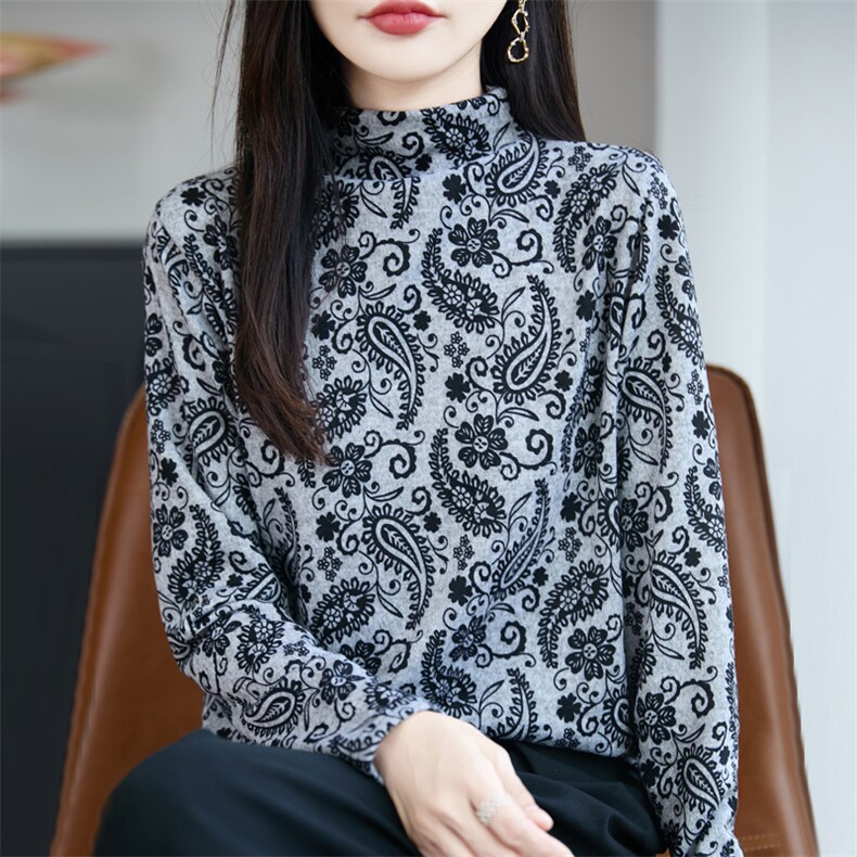 秋冬新款半高领毛衣女宽松显瘦针织衫上衣洋气减龄打底衫内搭毛衣,女装羊毛衫,源达羊绒