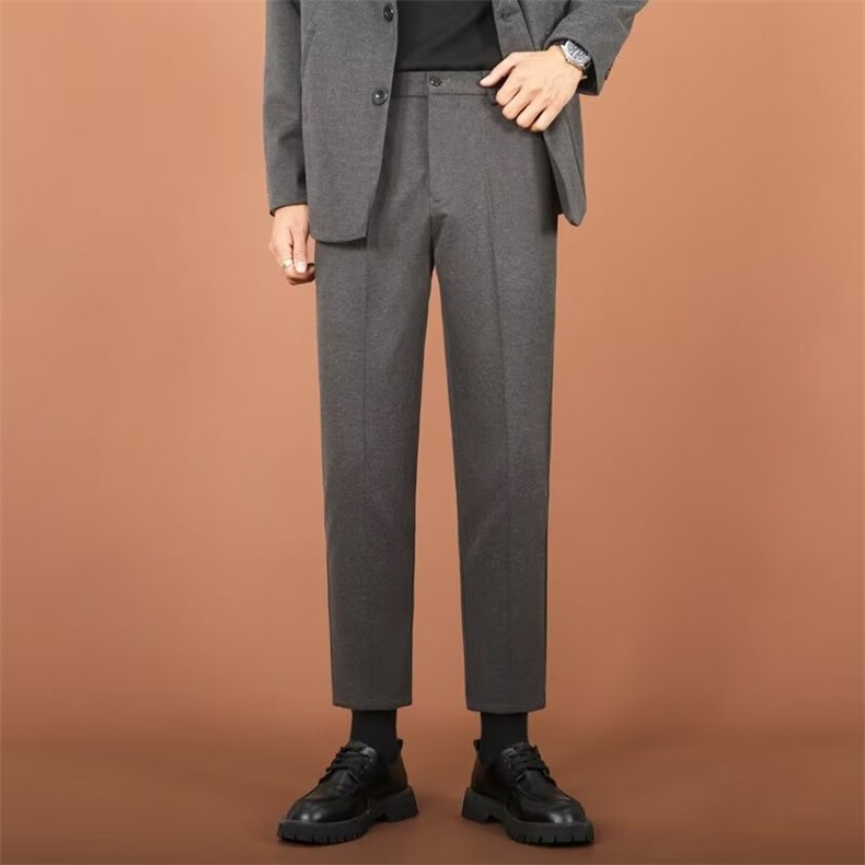 毛呢裤子男冬季直筒修身九分裤保暖休闲长裤男士痞帅西裤男M4，男装西裤，星座1116A-2（原606A-1）