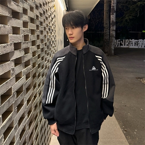 抖音得物 秋美式高街重磅结构织带拼接撞色立领卫衣外套 ACM4103图片