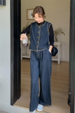 小香风牛仔马甲套装女春秋2025新款韩系独特设计超好看两件套超火，女装套装/套裙，2C236