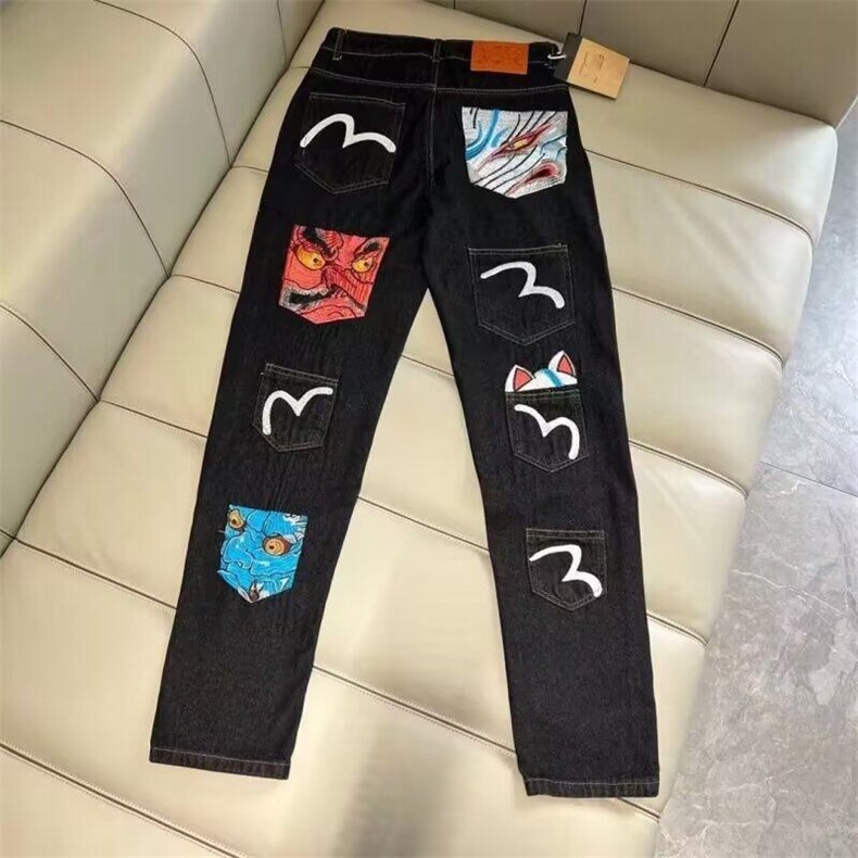 网红新款欧货时尚达摩刺绣牛仔裤男女同款显瘦宽松直筒夏季牛仔裤,男装牛仔裤,星座218-1（原230）