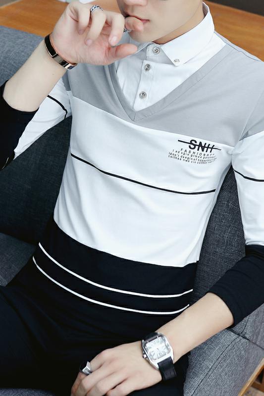 款8825-P50男士长袖t恤韩版男装衬衫领上衣服有领打底衫潮流,男装T恤,电商D310（原电商305）